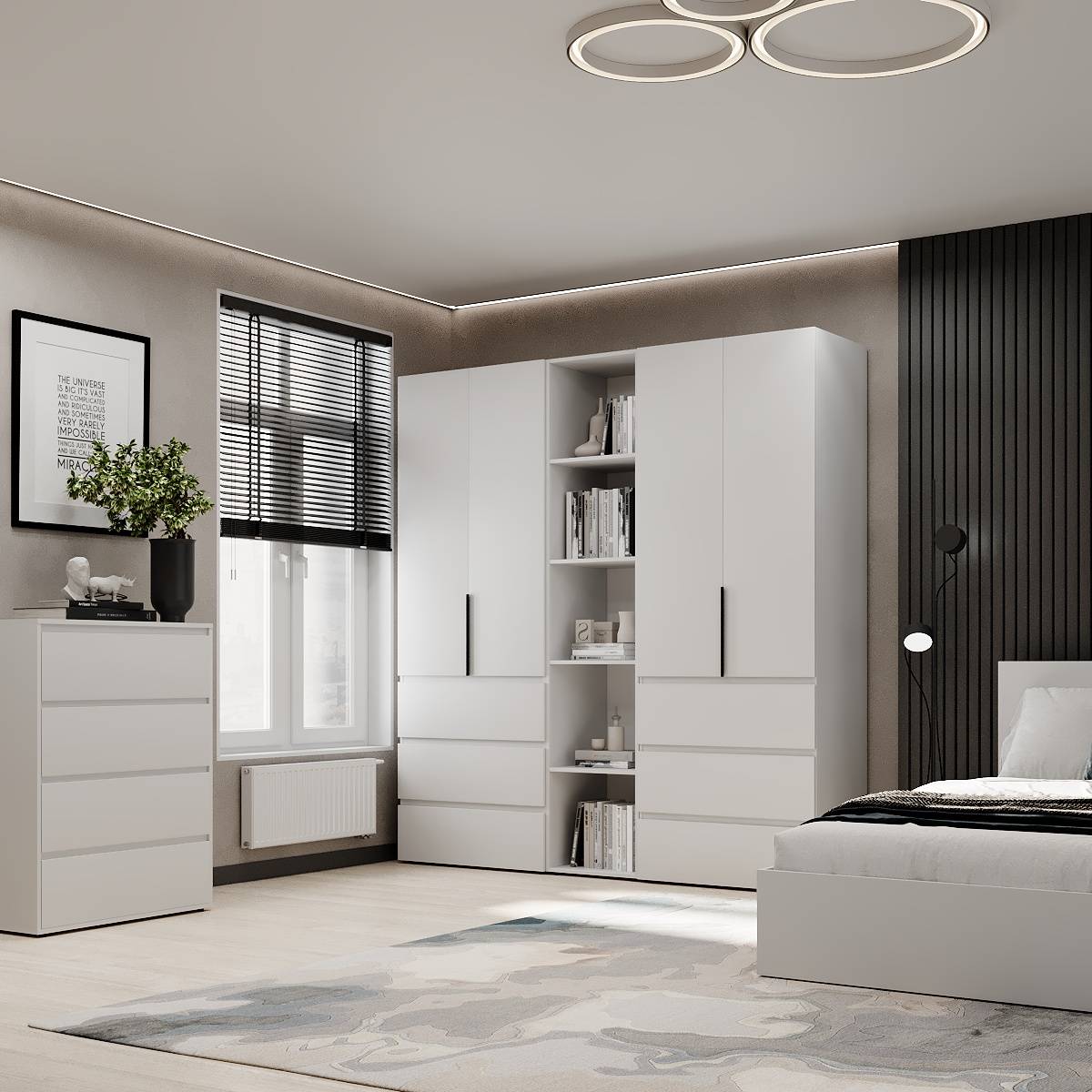 Hinged combined wardrobe №6 Light 200x220x50 cm – White Diamond