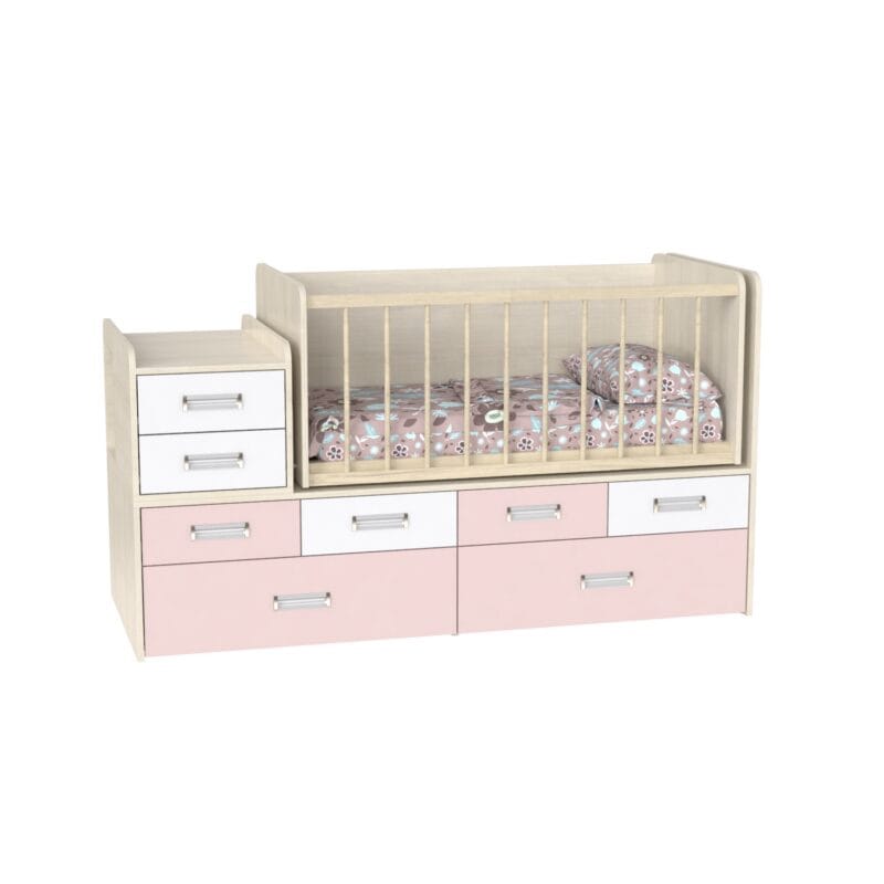 Baby crib Binky DS4114 (set of 3) 173.2x95x73.2 cm – Light Chamonix Oak / Sakura / Alaska