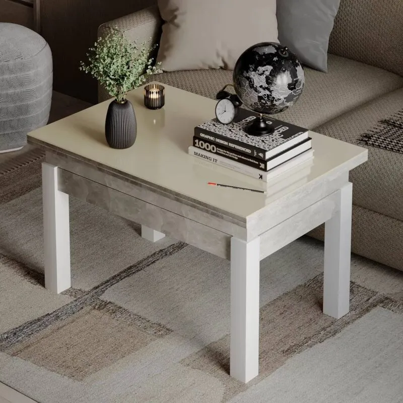 B-Fly Glass folding coffee table 120x75x90 cm – Light Atelier / White / White Pearl