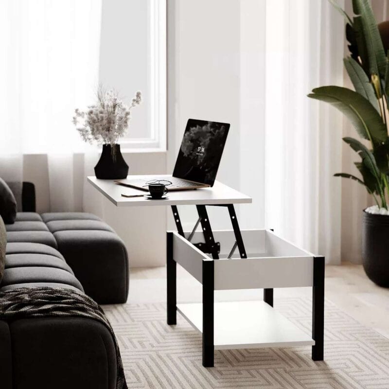 Desk 2.0 Lift Top Coffee Table with Storage 94x45(68)x54 cm – White Diamond