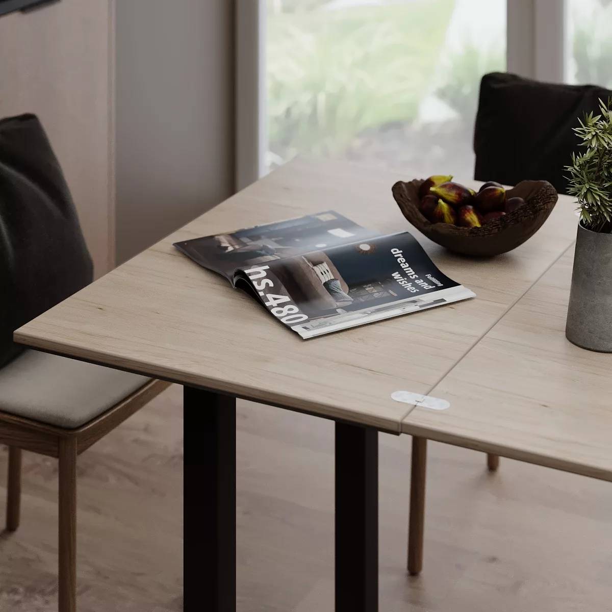 Dinner Glass folding dining table 90(120)x75x60(90) cm – Hickory Rockford Light / Wenge / Graphite