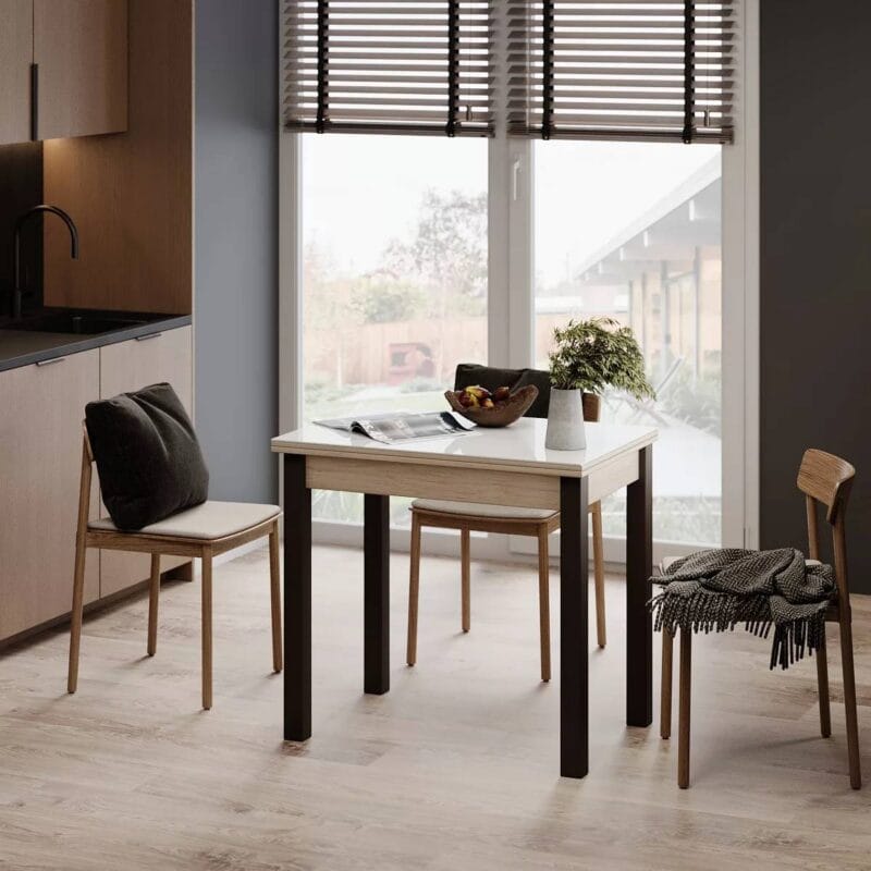 Dinner Glass folding dining table 90(120)x75x60(90) cm – Hickory Rockford Light / Wenge / White