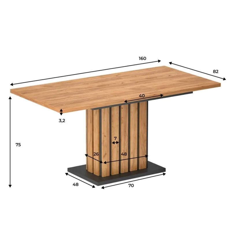 Стол обеденный раскладной Oxford 120(160)x75x82 см - габариты