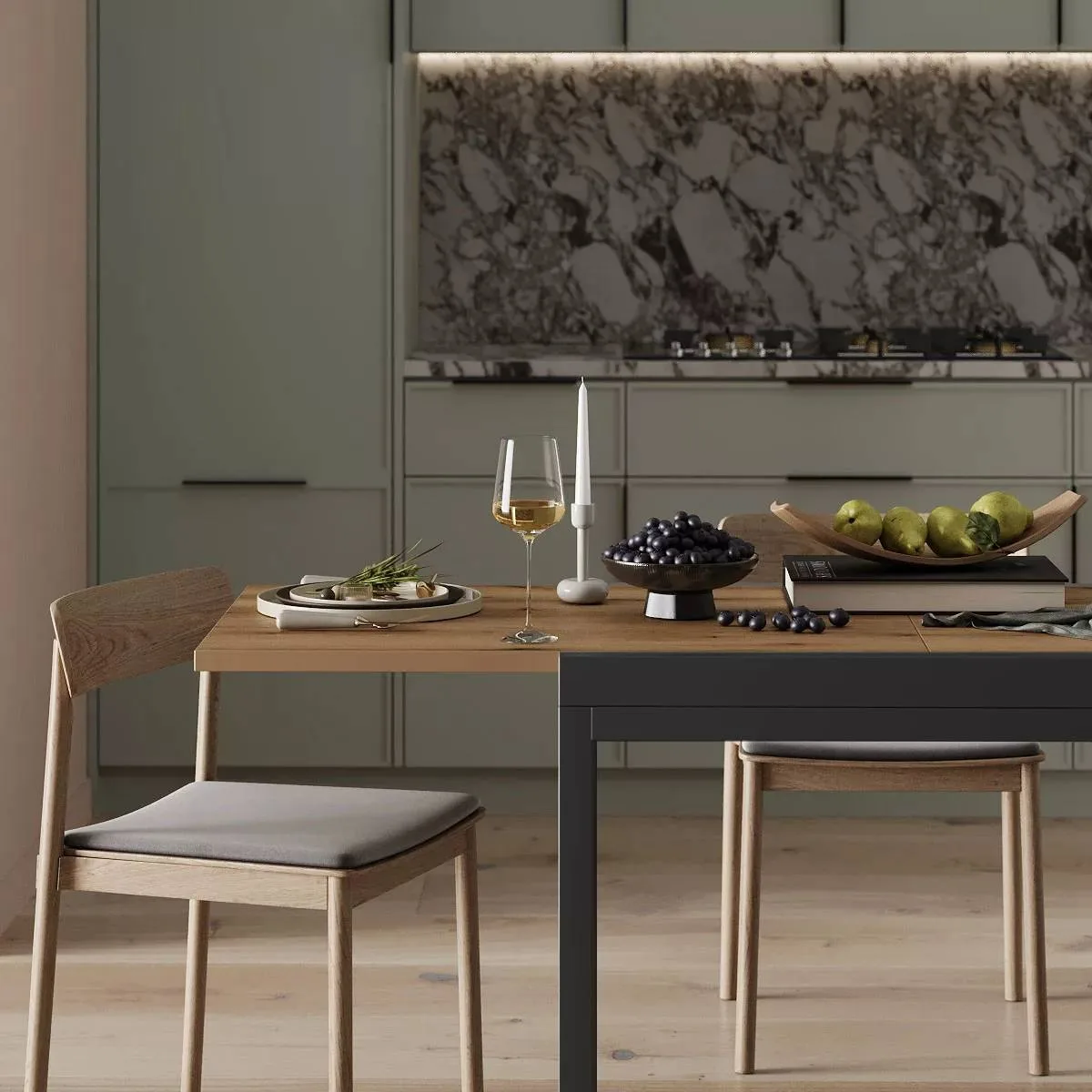 Кухонный стол трансформер Armstrong 89(178)x76x68 см – Дуб Эвок / Графит
