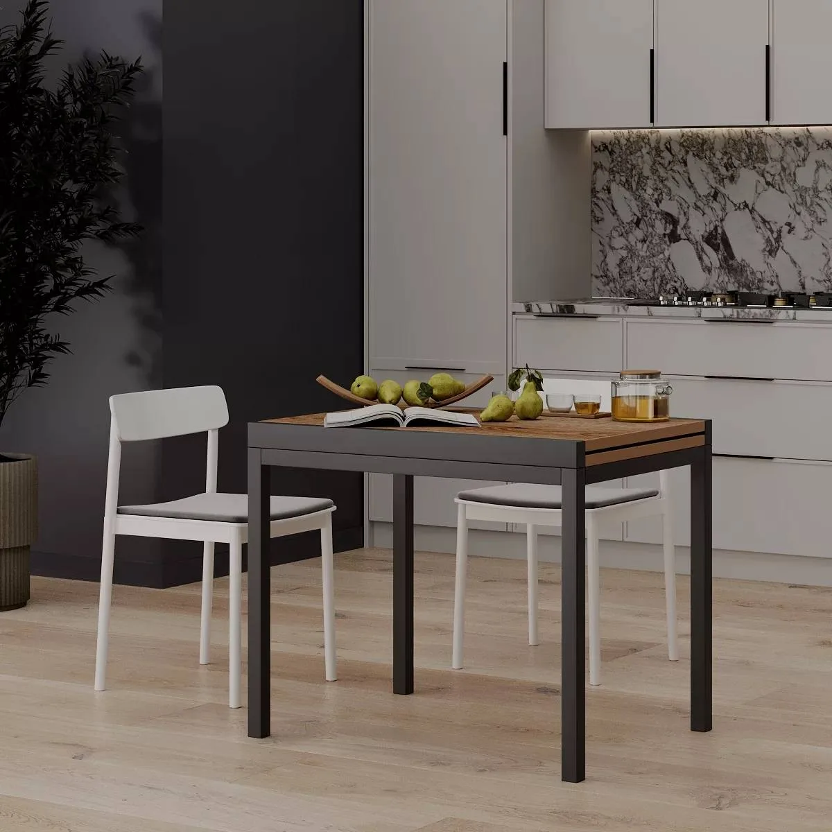 Кухонный стол трансформер Armstrong 89(178)x76x68 см – Дуб Эвок / Графит