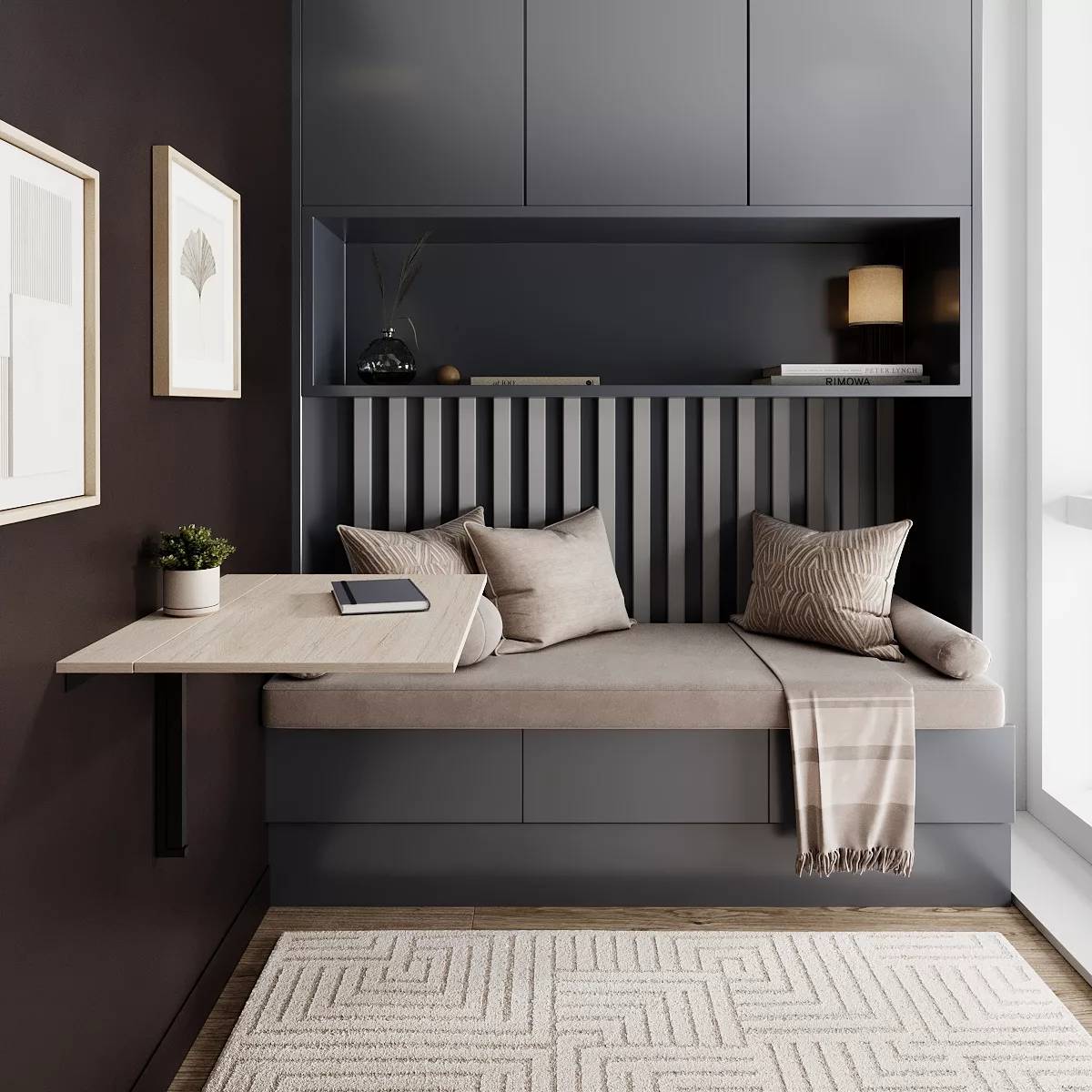 Mini wall mounted folding table 90x12(50) cm – Hickory Rockford Light