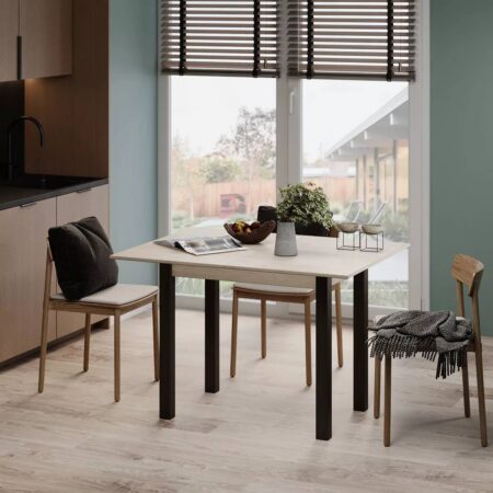 Dinner Glass folding dining table 90(120)x75x60(90) cm – Hickory Rockford Light / Wenge / Graphite