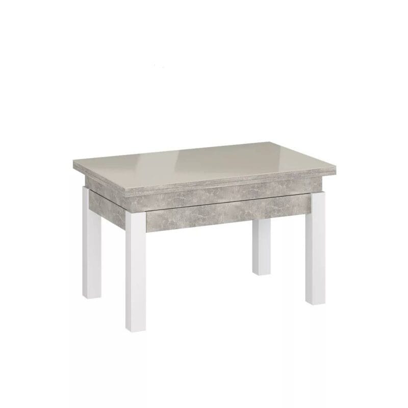 Розкладний журнальний столик B-Fly Glass 120x75x90 см – Ательє світлий / Білий / Перлина біла