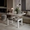 Раскладной журнальный столик B-Fly Glass 120x75x90 см – Ателье светлый / Белый / Жемчужина белая