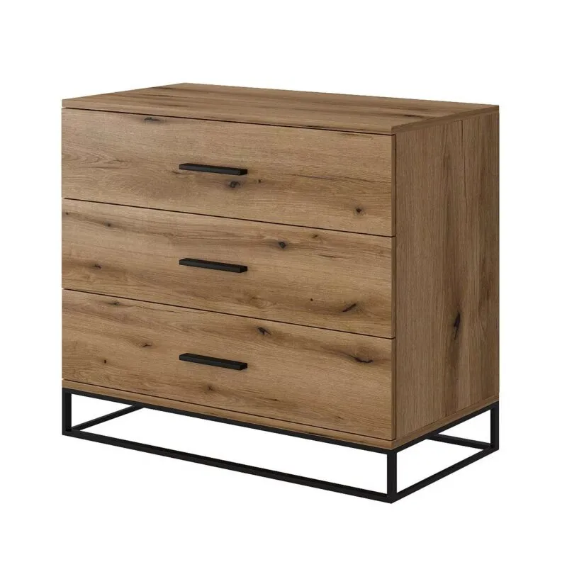 Ascet loft-style 3 drawer dresser 80x70x42.5 cm – Evoke Oak