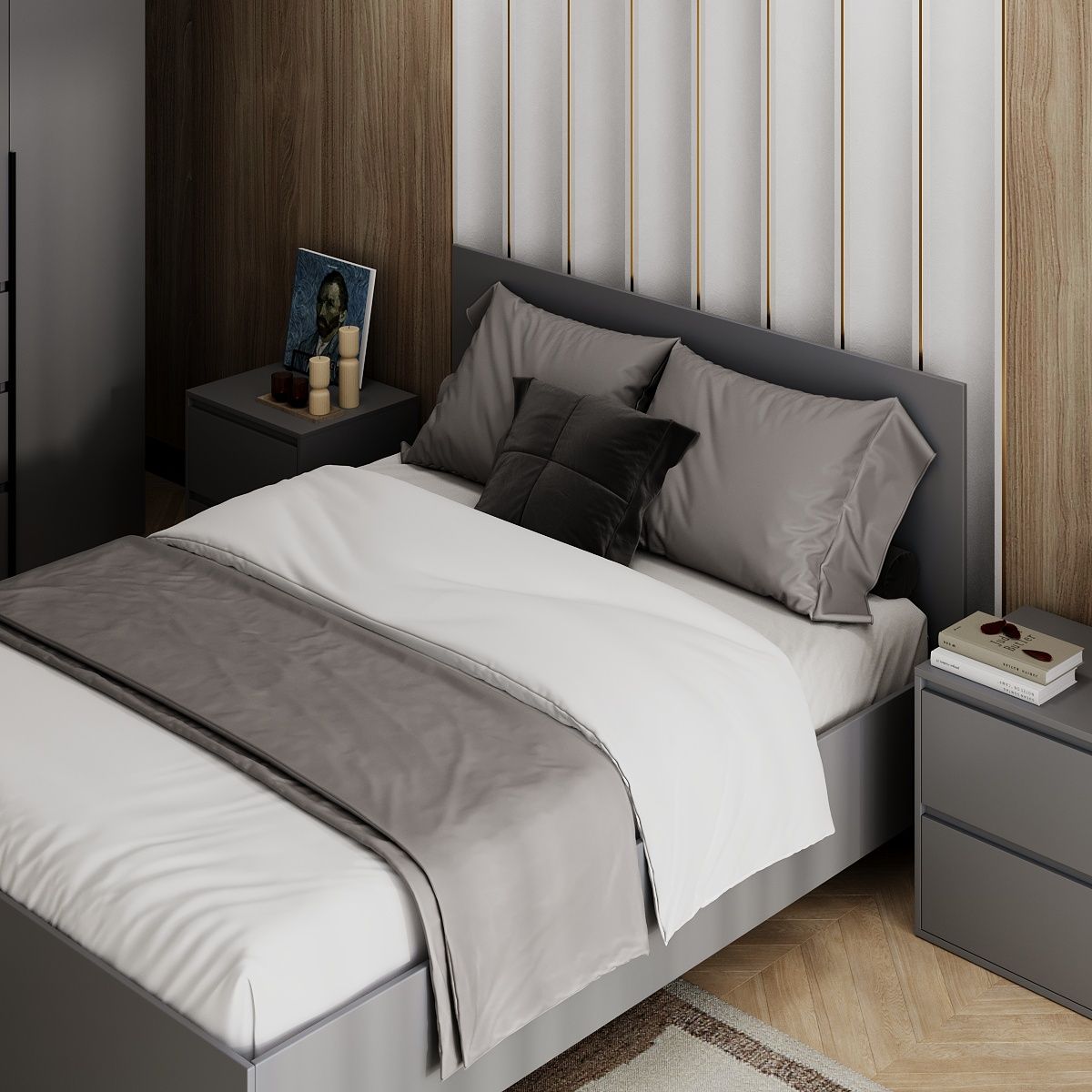 Купить двуспальная кровать в спальню 160x200 Light – Графит по 6490 грн Двуспальная кровать в спальню 160x200 Light – Графит