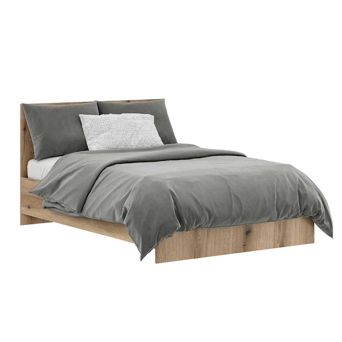 Light 3-piece bedroom set: European double bed frame and 2 bedside tables – Evoke Oak