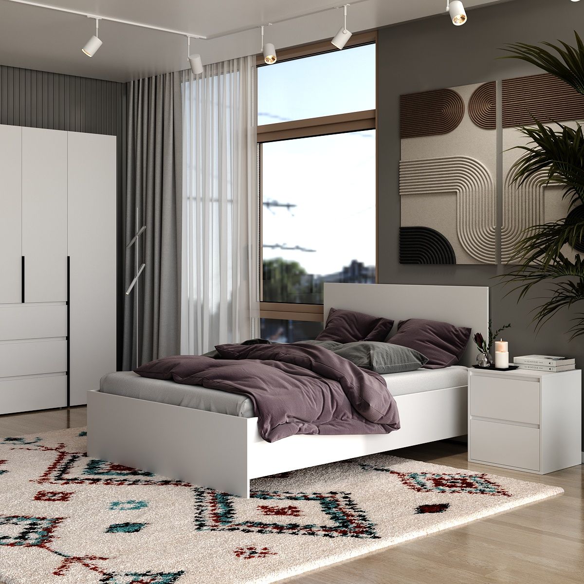 Light European double bed frame 140x200 – White Diamond