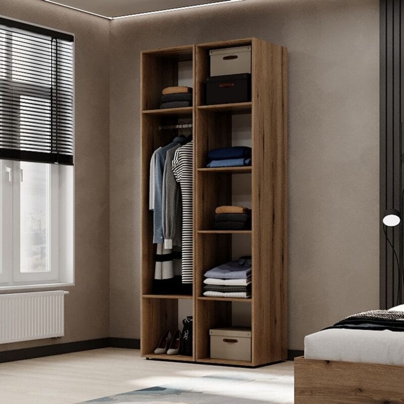 Light №13 2-Door Wardrobe with Shelves 80x220x50 cm – Evoke Oak