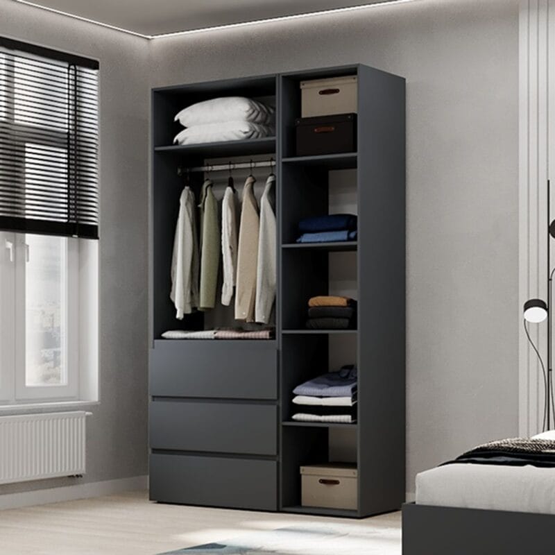 Light № 2 three-door wardrobe with drawers and shelves 120x220x50 cm – Graphite