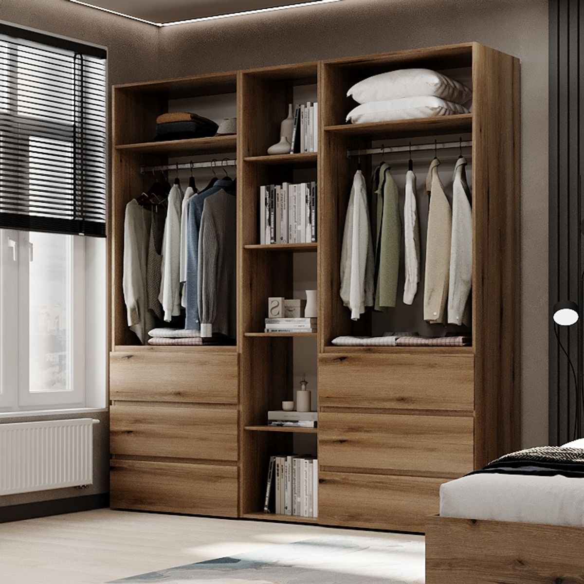 Hinged combined wardrobe №3 Light 200x220x50 cm – Evoke Oak