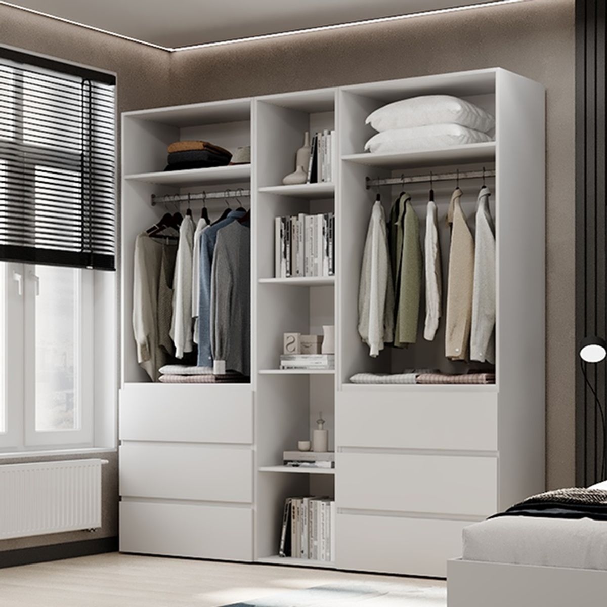 Hinged combined wardrobe №6 Light 200x220x50 cm – White Diamond