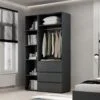 Light №7 Combined Wardrobe with Open Shelves and 3 Drawers 120x220x50 cm – Graphite
