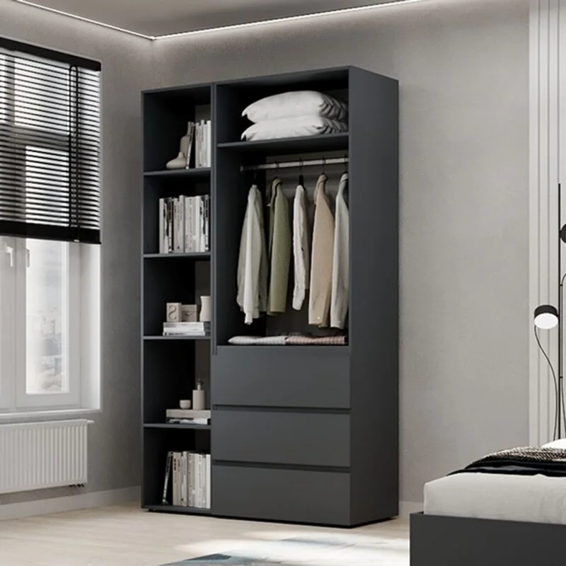 Light №7 Combined Wardrobe with Open Shelves and 3 Drawers 120x220x50 cm – Graphite