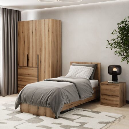 Light European single bed frame 90x200 – Evoke Oak