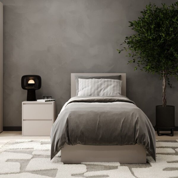 Light modular bedroom: European single bed frame and bedside table – Cashmere