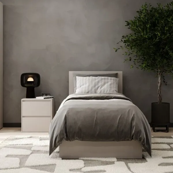 Light modular bedroom: European single bed frame and bedside table – Cashmere