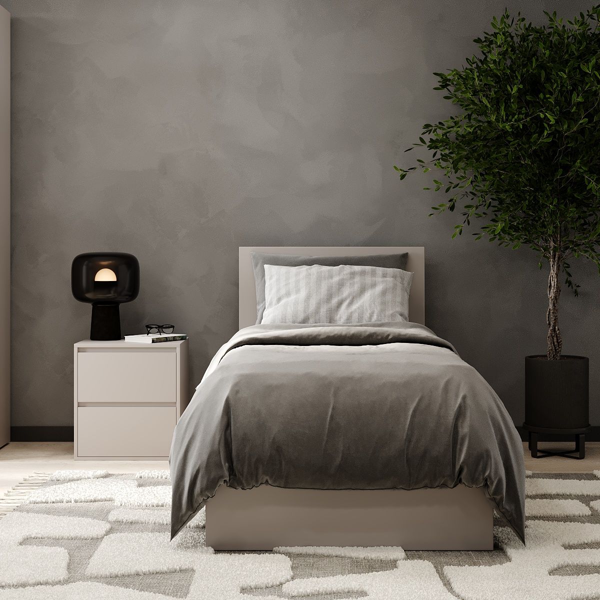 Модульная спальня Light: односпальная кровать 90х200 и прикроватная тумба – Кашемир