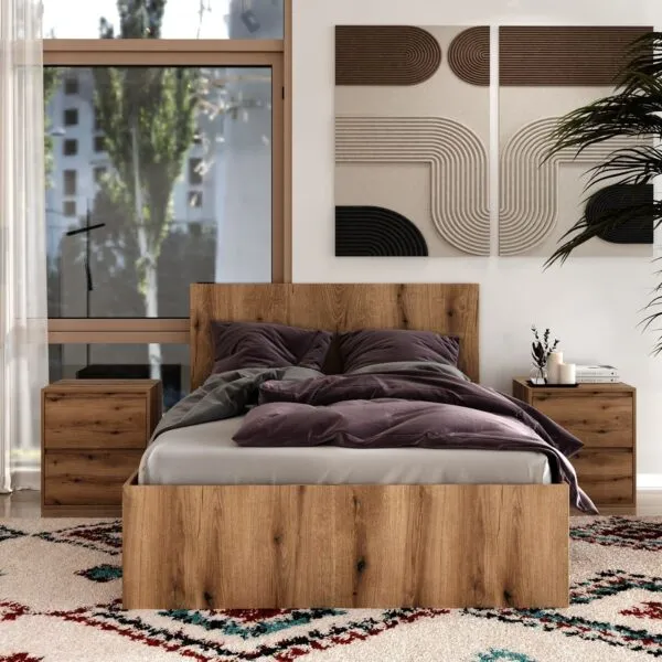 Light European double bed frame 140x200 – Evoke Oak