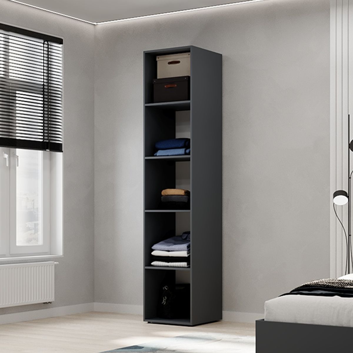 Купити шафа пенал з полицями відкрита Light 40x220x50 см – Графіт за 2934 грн Шафа пенал з полицями відкрита Light 40x220x50 см – Графіт