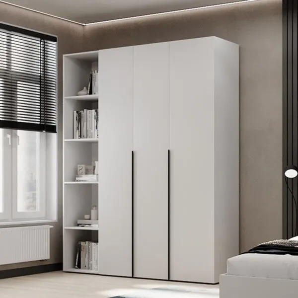 Шкаф распашной на 3 двери с открытыми полками Light №16 160x220x50 см – Белый бриллиант