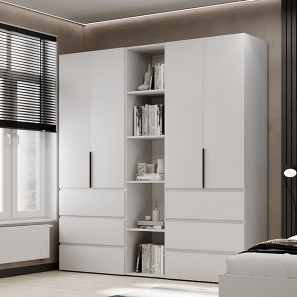 Шкаф распашной комбинированный №6 Light 200x220x50 см – Белый бриллиант