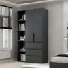 Light №7 Combined Wardrobe with Open Shelves and 3 Drawers 120x220x50 cm – Graphite