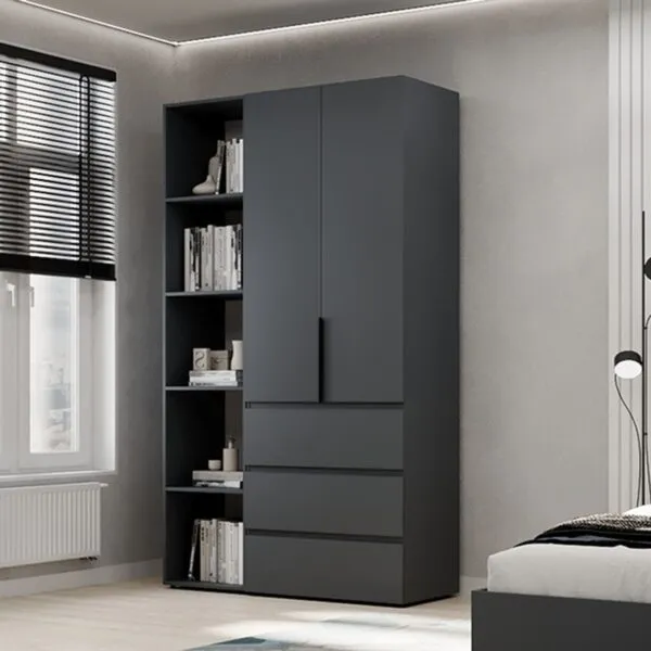 Light №7 Combined Wardrobe with Open Shelves and 3 Drawers 120x220x50 cm – Graphite