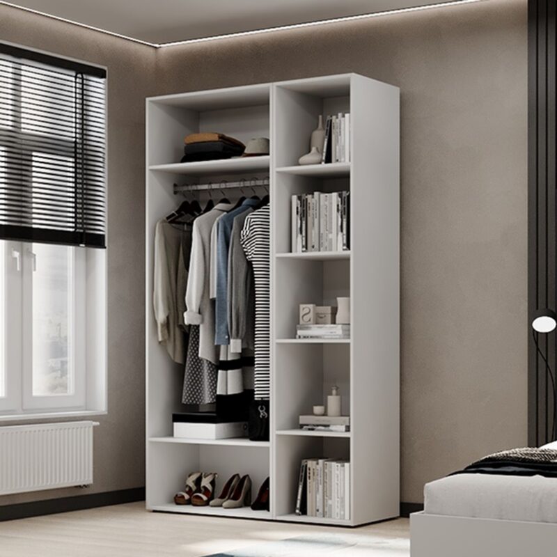 Двухдверный шкаф с открытыми полками Light №11 120x220x50 см – Белый бриллиант