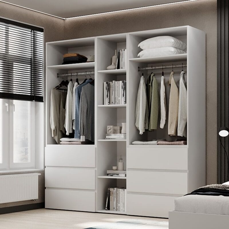 Шкаф распашной комбинированный Light №6 200x220x50 см – Белый бриллиант