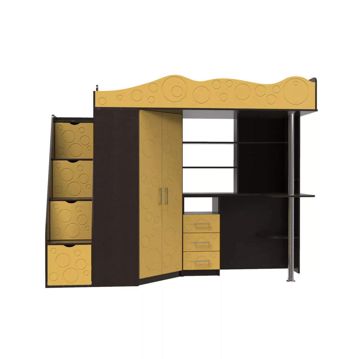 Binky DS37A Loft Bed with Stairs 233x180x83 cm – Wenge / Ocher yellow