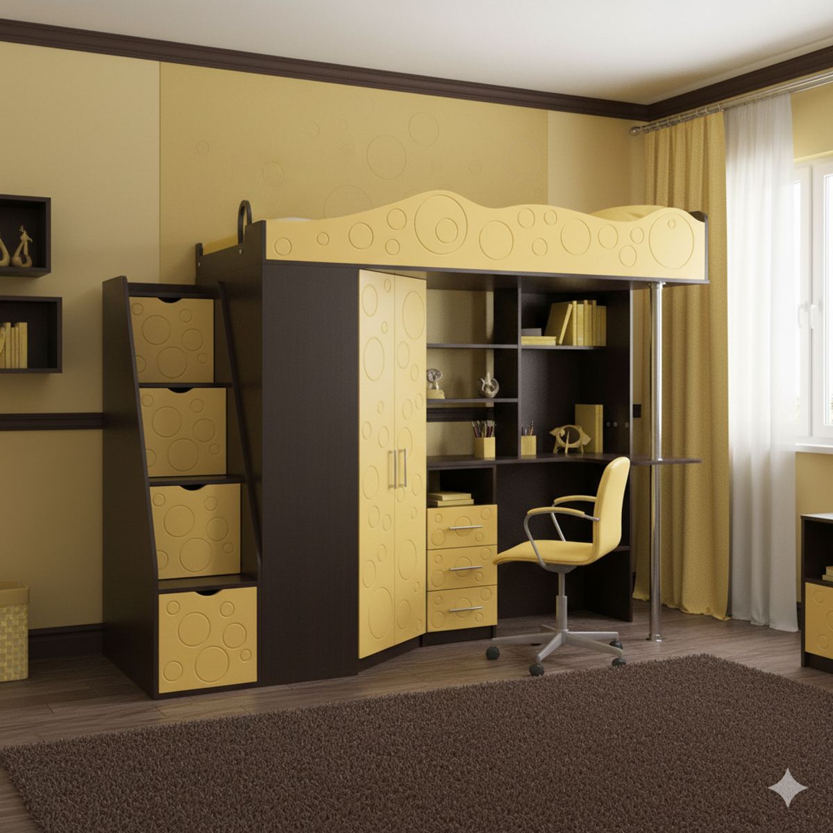 Купити ліжко горище дитяче Binky ДС37А 233x180x83 см – Венге / Охра жовта за 20760 грн Ліжко горище дитяче Binky ДС37А 233x180x83 см – Венге / Охра жовта