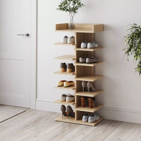 Light high narrow wooden shoe rack 50x111.7x31.7 cm – Sonoma Oak