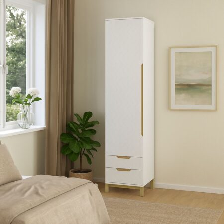 Swan 2 narrow wardrobe with drawers 50x230x60 cm – White Supermate