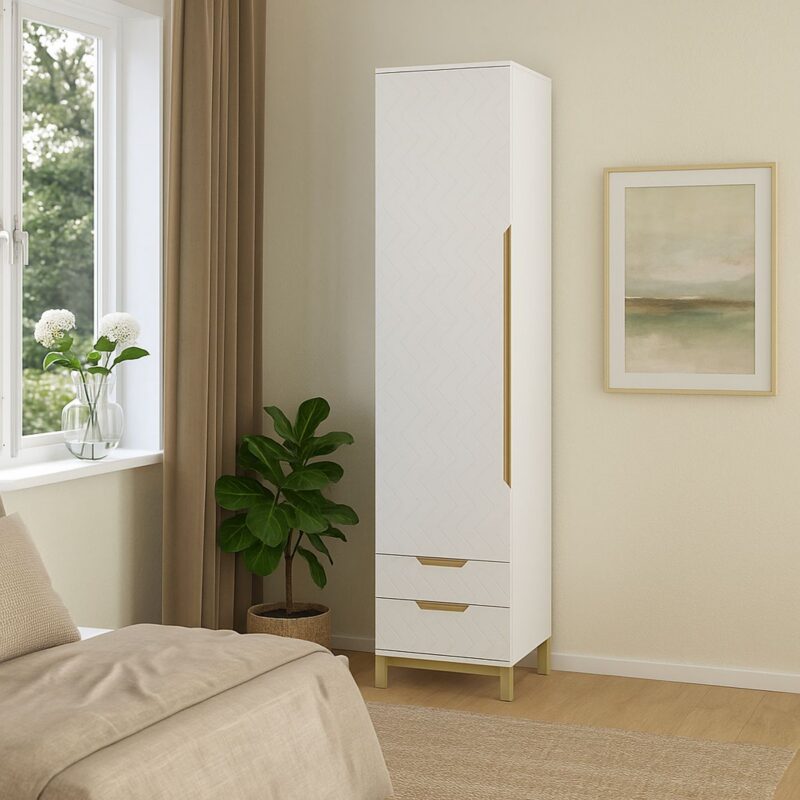 Шкаф пенал для одежды Swan 2 50x230x60 см – Белый супермат