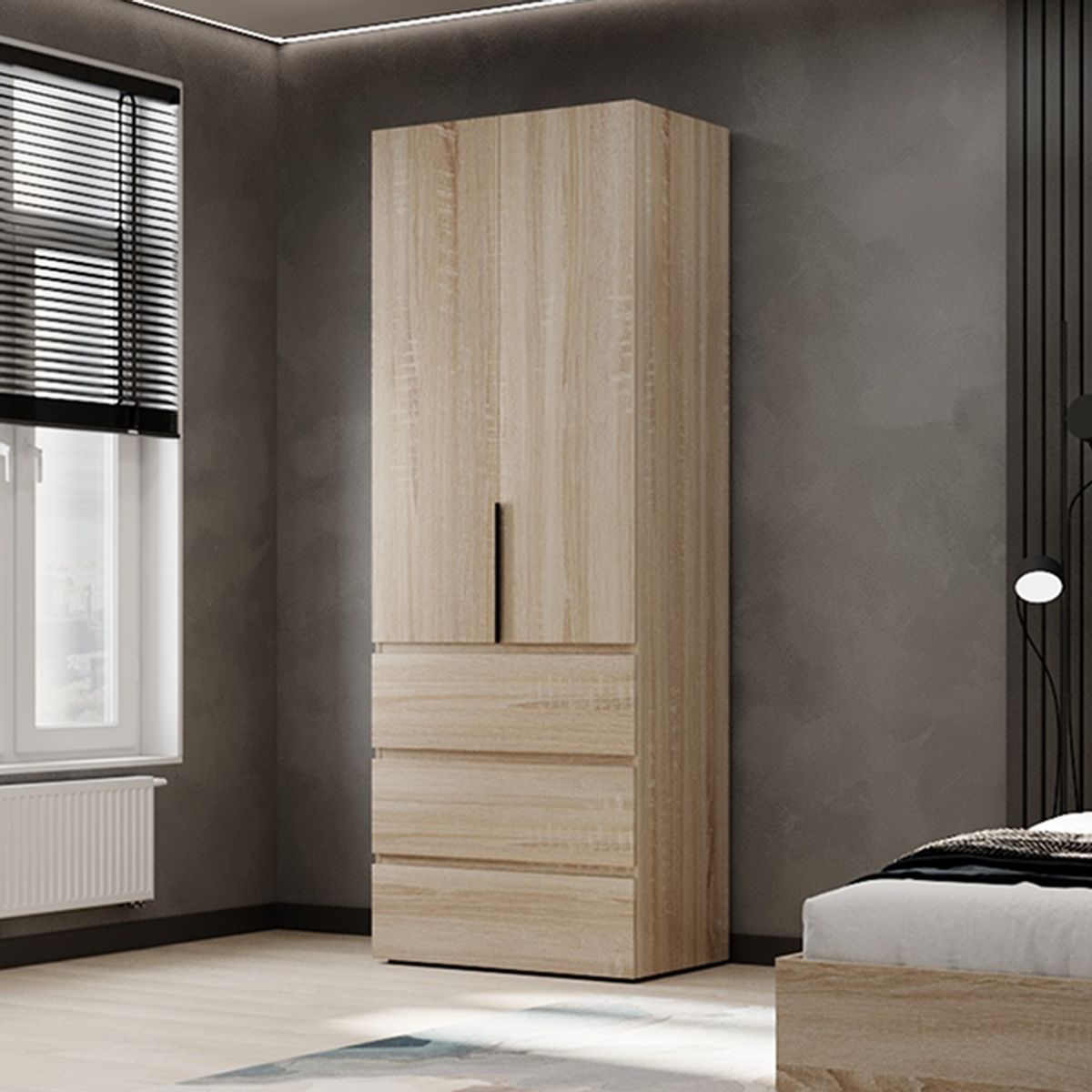 Light 2 door bedroom wardrobe with drawers 80x220x50 cm – Sonoma Oak