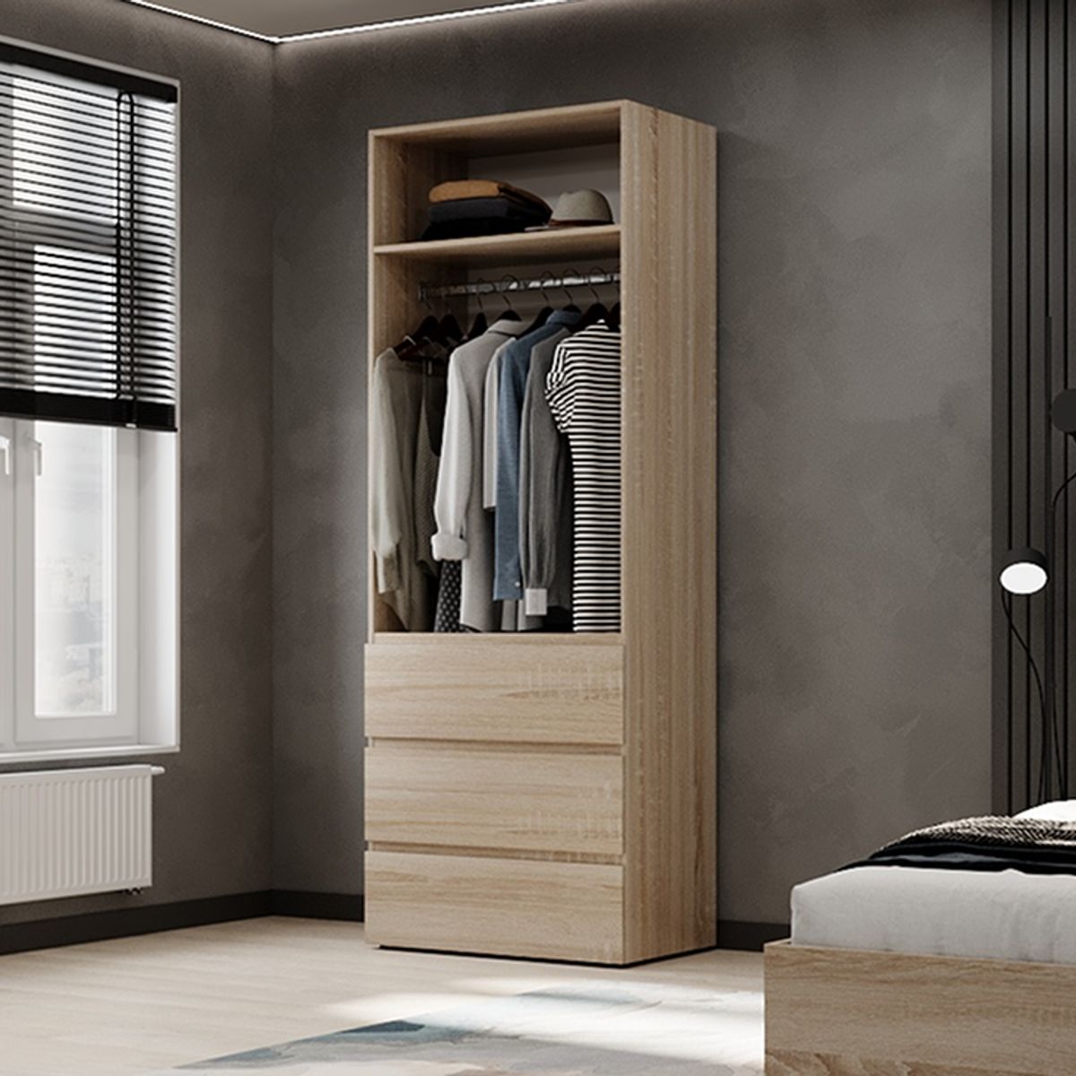 Купить шкаф в спальню двухдверный с ящиками Light 80x220x50 см – Дуб Сонома по 7206 грн Шкаф в спальню двухдверный с ящиками Light 80x220x50 см – Дуб Сонома