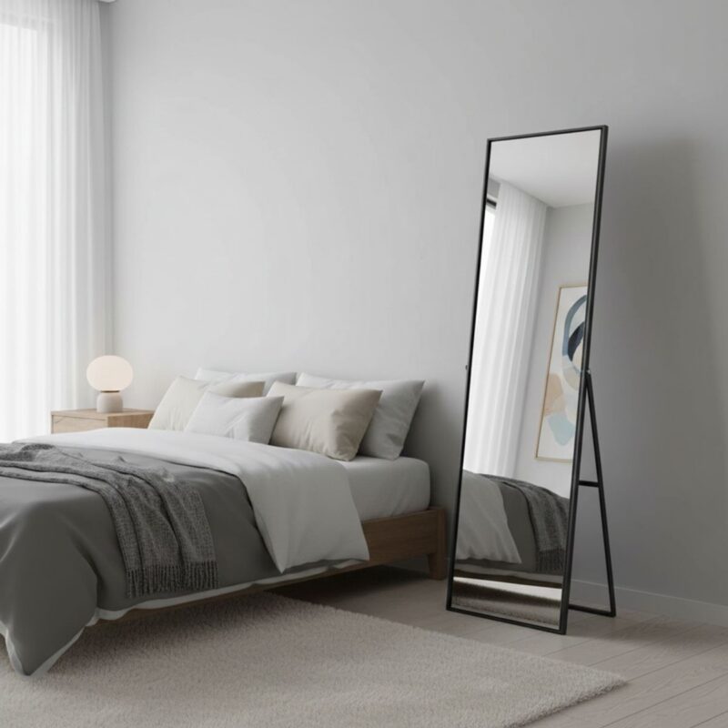 Ascet Full Body Black Metal Standing Mirror 180*49 cm – Black