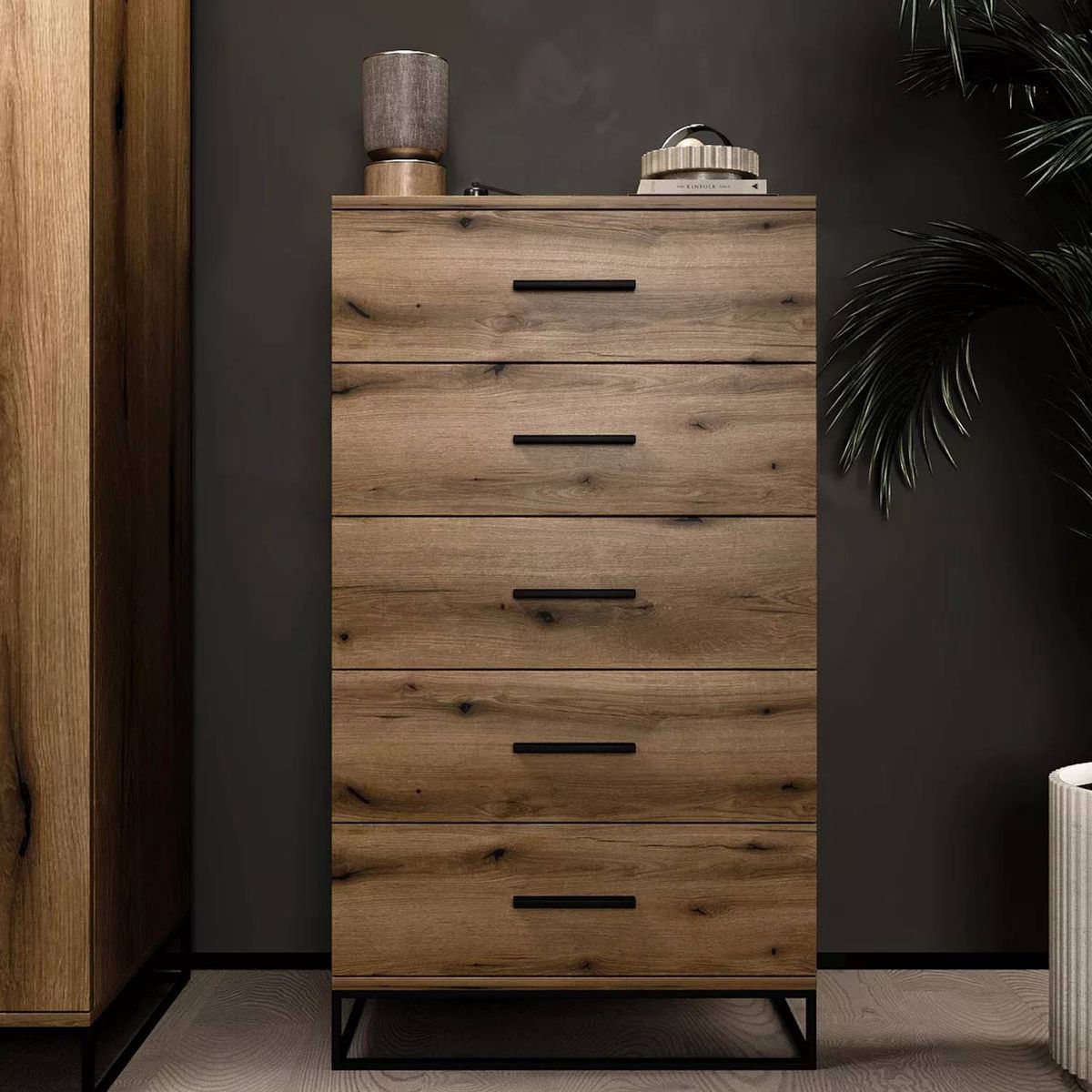 Ascet high 5 drawer chest dresser 60x108x42.5 cm – Evoke Oak