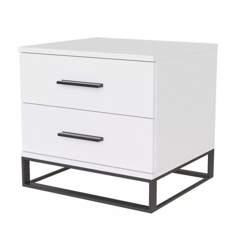 Ascet furniture set: small double bed frame 120x200 and a nightstand – White Diamond