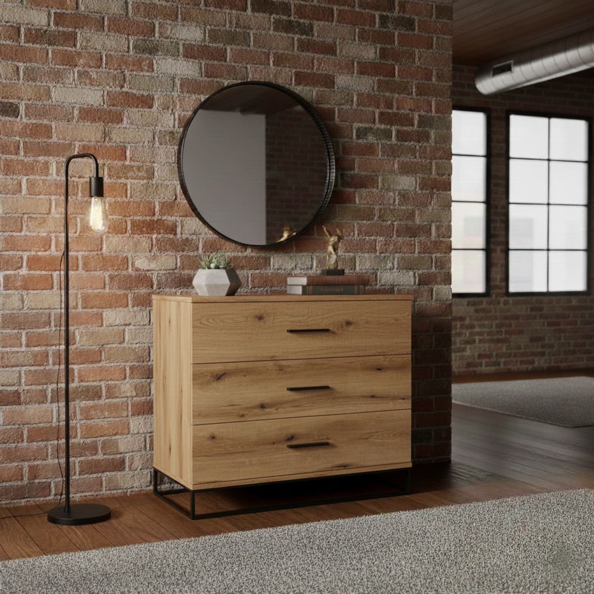 Ascet loft-style 3 drawer dresser 80x70x42.5 cm – Evoke Oak