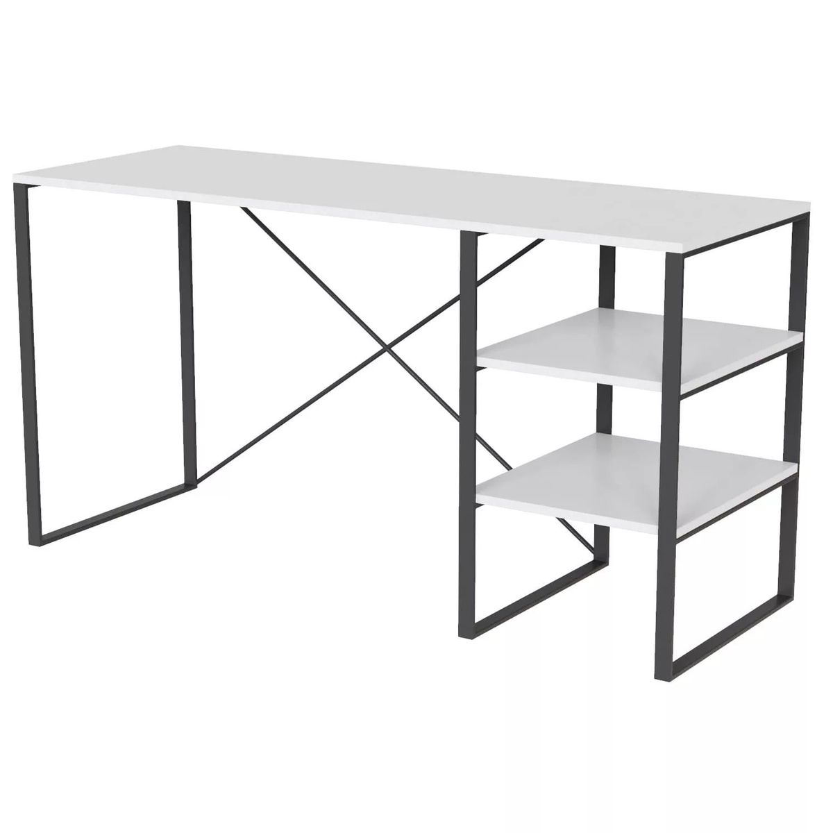 Ascet loft style computer desk with shelves 140x73x50 cm – White Diamond