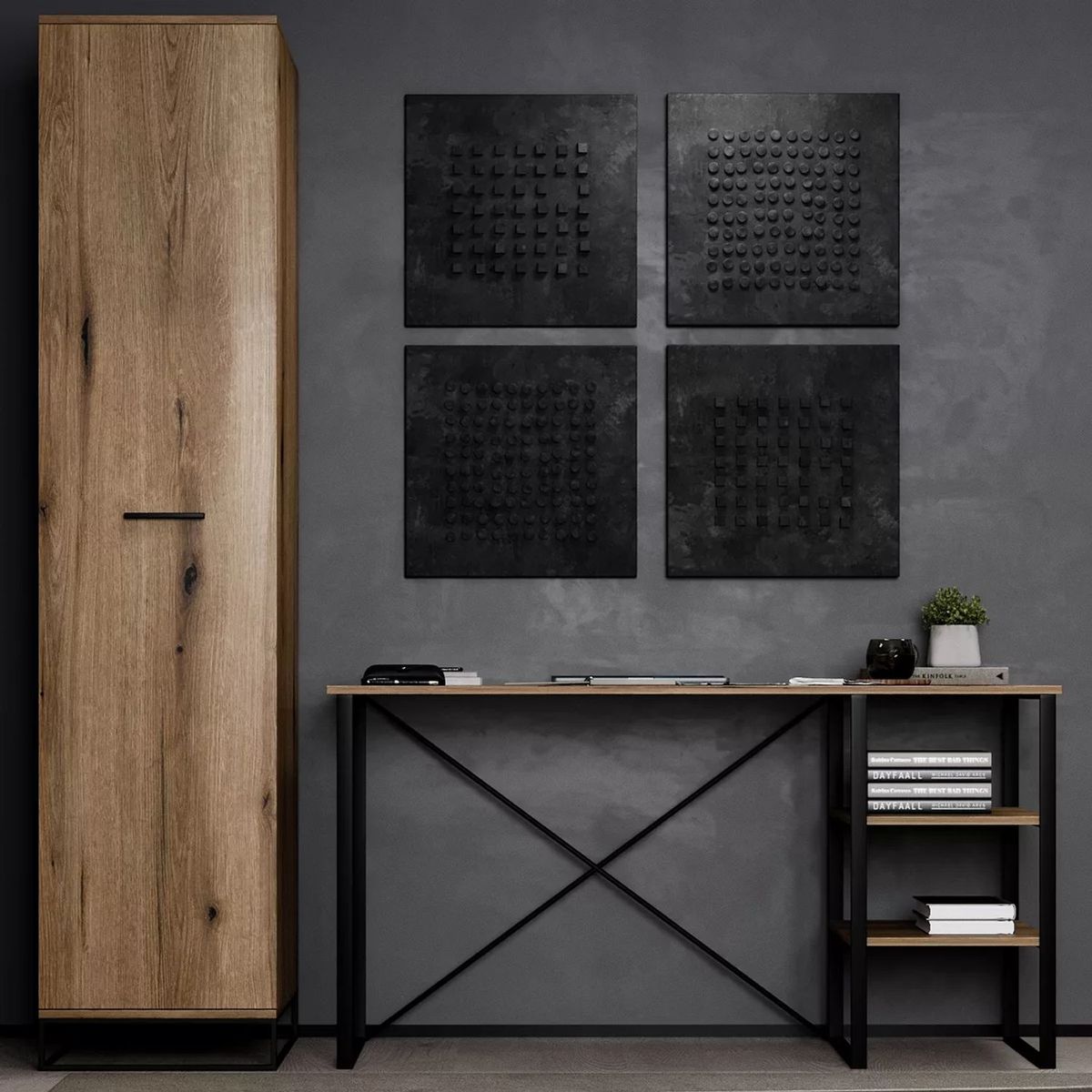 Ascet single door wardrobe with shelves 45x200x59 cm – Evoke Oak