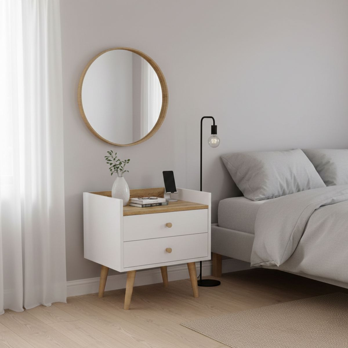 Asgard 2 scandi bedside table 50x55x40 cm – Craft Gold Oak / White Diamond