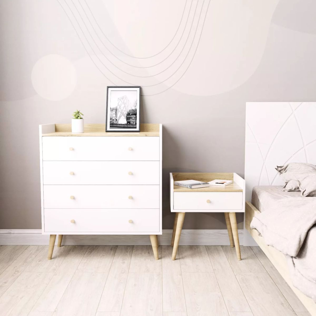 Asgard Scandinavian 4 drawer dresser 82x95x40 cm – Craft Gold Oak / White Diamond